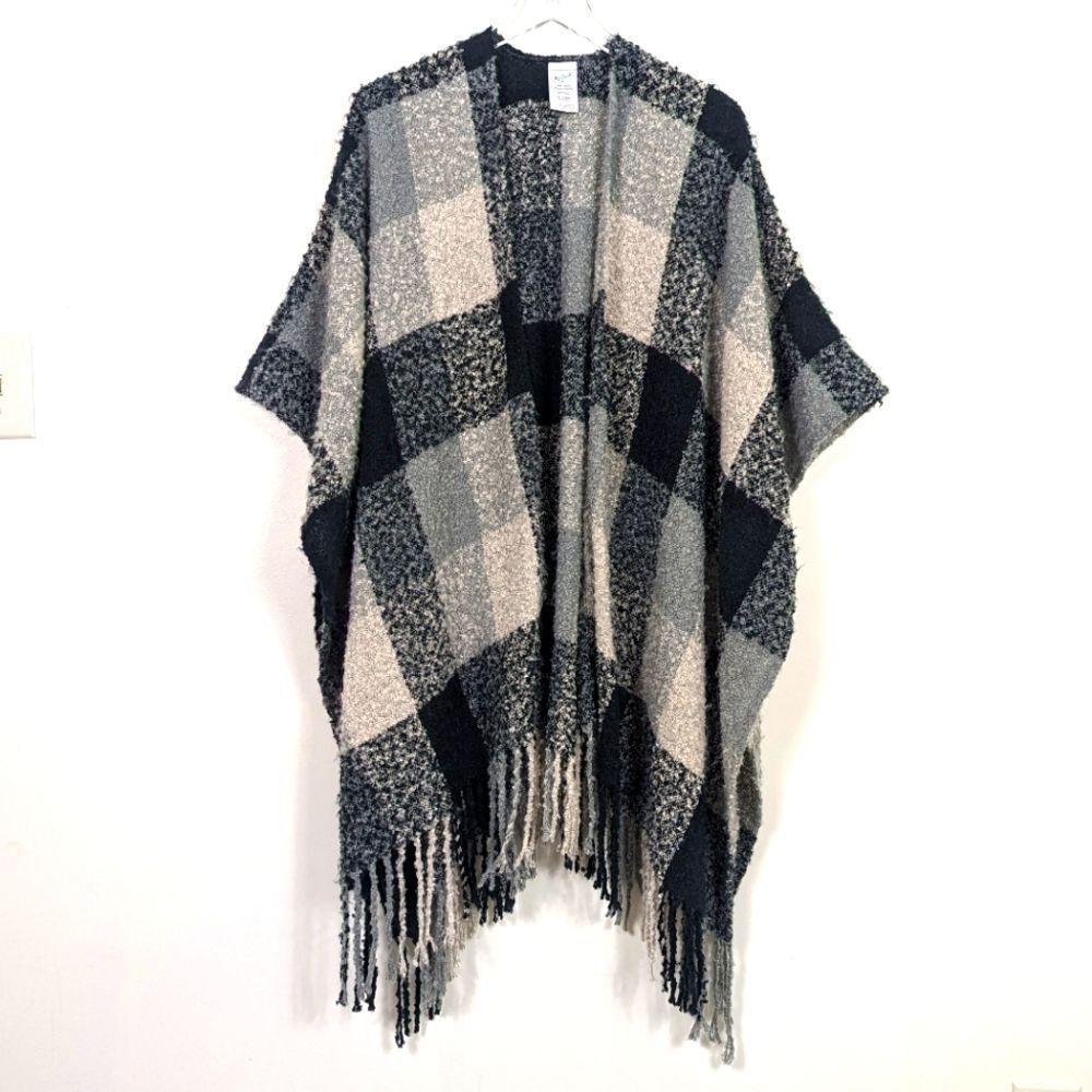 Woolrich Plaid Shrug Sweater Cardigan Black Gray One Size